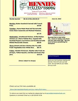 Product - Bennie's Italian Foods & Pizza in Marion, IL Italian Restaurants