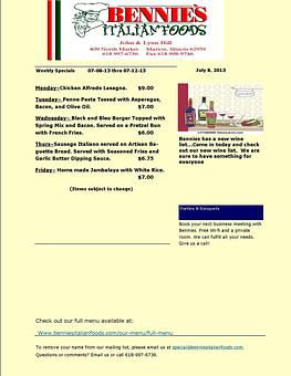 Product - Bennie's Italian Foods & Pizza in Marion, IL Italian Restaurants
