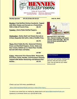 Product - Bennie's Italian Foods & Pizza in Marion, IL Italian Restaurants