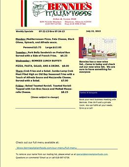 Product - Bennie's Italian Foods & Pizza in Marion, IL Italian Restaurants