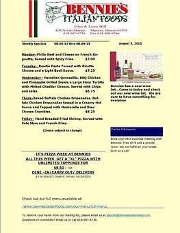 Product - Bennie's Italian Foods & Pizza in Marion, IL Italian Restaurants