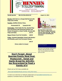 Product - Bennie's Italian Foods & Pizza in Marion, IL Italian Restaurants