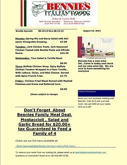 Product - Bennie's Italian Foods & Pizza in Marion, IL Italian Restaurants