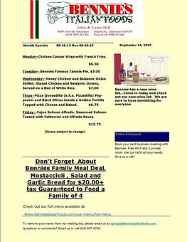 Product - Bennie's Italian Foods & Pizza in Marion, IL Italian Restaurants