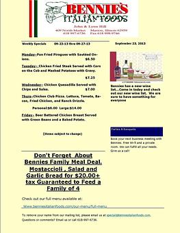 Product - Bennie's Italian Foods & Pizza in Marion, IL Italian Restaurants