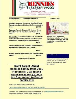 Product - Bennie's Italian Foods & Pizza in Marion, IL Italian Restaurants