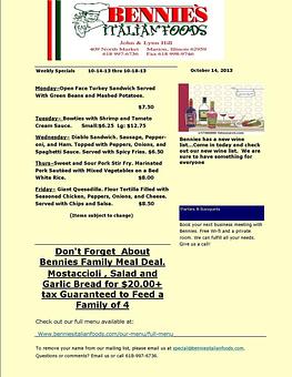 Product - Bennie's Italian Foods & Pizza in Marion, IL Italian Restaurants