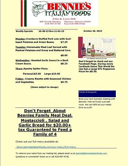 Product - Bennie's Italian Foods & Pizza in Marion, IL Italian Restaurants