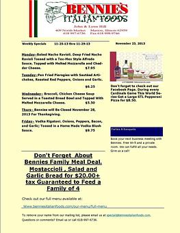 Product - Bennie's Italian Foods & Pizza in Marion, IL Italian Restaurants