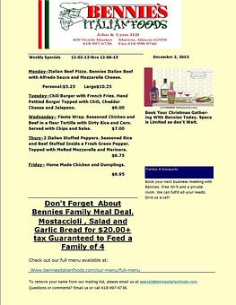 Product - Bennie's Italian Foods & Pizza in Marion, IL Italian Restaurants
