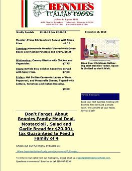 Product - Bennie's Italian Foods & Pizza in Marion, IL Italian Restaurants