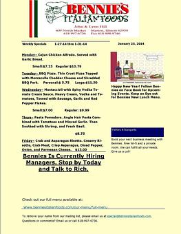 Product - Bennie's Italian Foods & Pizza in Marion, IL Italian Restaurants