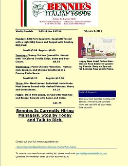 Product - Bennie's Italian Foods & Pizza in Marion, IL Italian Restaurants