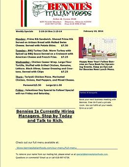 Product - Bennie's Italian Foods & Pizza in Marion, IL Italian Restaurants