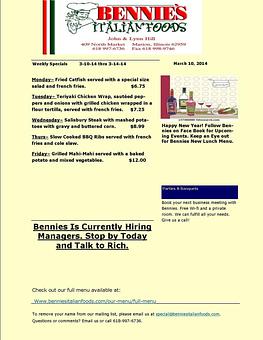 Product - Bennie's Italian Foods & Pizza in Marion, IL Italian Restaurants