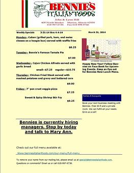 Product - Bennie's Italian Foods & Pizza in Marion, IL Italian Restaurants
