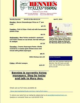 Product - Bennie's Italian Foods & Pizza in Marion, IL Italian Restaurants