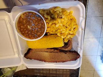 Product: Brisket with corn, beans and mac n' cheese - Bozwellz in Storm Lake, IA American Restaurants