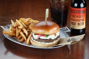 Product: Burger topped with goat cheese, jalapeño relish,
bacon aioli and pickled red onions.
Served with fries. - Bricktown Brewery in Oklahoma City, OK Restaurants/Food & Dining