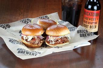 Product: Pulled pork, BBQ sauce, cole slaw and pickled red
onions on slider buns - Bricktown Brewery in Oklahoma City, OK Restaurants/Food & Dining