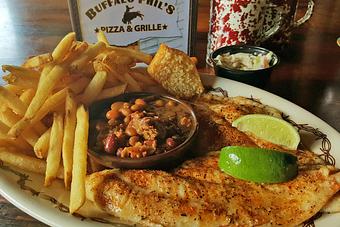 Product: It's the best pan seared, blackened catfish. - Buffalo Phil's Pizza & Grille in The Waterpark Capital of the World- Wisconsin Dells! - Wisconsin Dells, WI American Restaurants