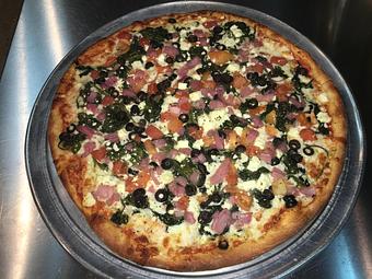 Product: Greek Pizza - Buongiorno Pizza and Pasta in Palm Beach Gardens, FL Pizza Restaurant