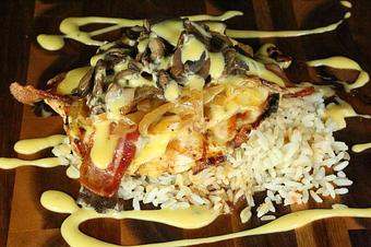 Product: Juicy chicken, melty cheese, sauteed mushrooms and onions, and a honey mustard drizzle! - Caney Fork River Valley Grille in Nashville, TN American Restaurants