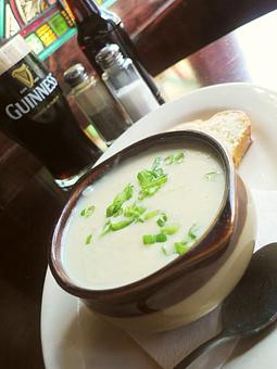 Product: Leeks & potato in a creamy soup. Served with soda bread. - Celtic Ray Irish Pub in Punta Gorda Downtown Historic Distrcy - Punta Gorda, FL Bars & Grills