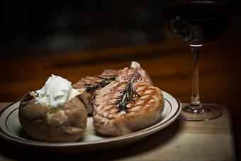 Product: 12 - 14 ounce center cut pork chops - Chuck's Steak House in Restaurant Row - Myrtle Beach, SC Steak House Restaurants