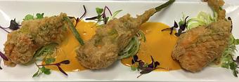 Product: Awsome Zucchini Blossoms with seafood mousse and Shrimp Fumet of tomtato - D & J Bistro in Lake Zurich, IL Bars & Grills