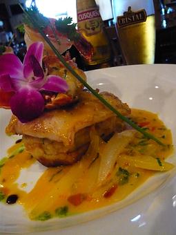 Product: Grouper, Yuca Cake, Orange, Cilantro Cebollada - El Chaman Peruvian Restaurant in Miami, FL Latin American Restaurants