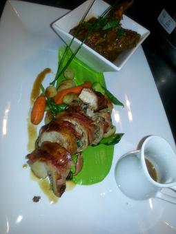 Product: Rabbit Seco & Truffel Stuffing,Pea Puree,Pan Glaze - El Chaman Peruvian Restaurant in Miami, FL Latin American Restaurants
