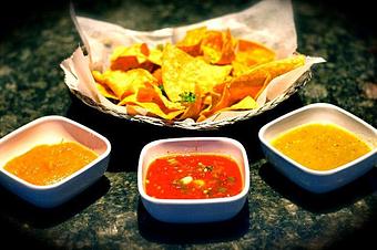 Product: Chips and Salsa - Mango/ Verde/ Spicy Red - Estrella Negra in Logan Square/ Bucktown border - Chicago, IL Latin American Restaurants