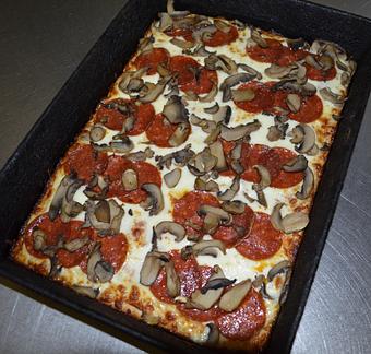 Product: This is our Large "Square" with Pepperoni and Mushrooms. - Father & Son Pizzeria in Chesterfield Township, Michigan - Chesterfield, MI Pizza Restaurant