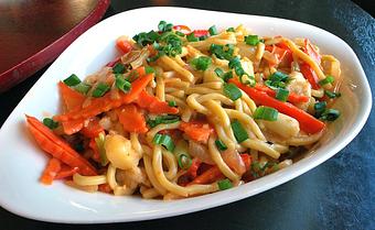 Product: pineapple fried chicken lo mein with carrot and red bell peppers - Fats Asia Bistro in Roseville - Roseville, CA Chinese Restaurants