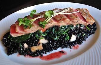 Product: with Chinese greens over apple and Asian pear fried Forbidden black rice - Fats Asia Bistro in Roseville - Roseville, CA Chinese Restaurants