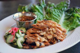 Product: Bulgogi Pork Wraps. Marinated pork served with lettuce, pickled cucumbers and bulgogi sauce. - Fats Asia Bistro in Roseville - Roseville, CA Chinese Restaurants