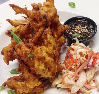 Product: sweet potato and shrimp fritter - Foothills Brewing in Winston Salem, NC American Restaurants
