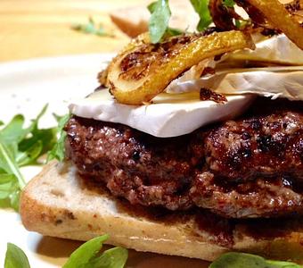 Product: Brie burger with fried lemons - Foothills Brewing in Winston Salem, NC American Restaurants