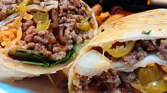 Product: Cheeseburger Burrito - Foothills Brewing in Winston Salem, NC American Restaurants