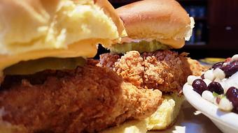 Product: pickle-brined chicken sandwich - Foothills Brewing in Winston Salem, NC American Restaurants