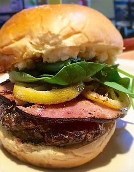 Product: ham goat cheese burger - Foothills Brewing in Winston Salem, NC American Restaurants