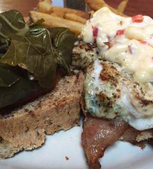 Product: Grilled Chicken, Gouda, Bacon & Collard Greens - Foothills Brewing in Winston Salem, NC American Restaurants