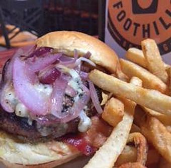 Product: Black, Bleu & Bacon Burger with Balsamic Onions - Foothills Brewing in Winston Salem, NC American Restaurants