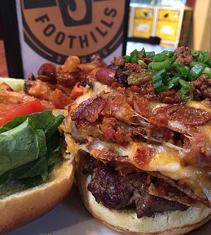Product: Chili Cheese Fry Burger - Foothills Brewing in Winston Salem, NC American Restaurants