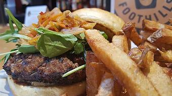 Product: Beef Burger with Kimchi - Foothills Brewing in Winston Salem, NC American Restaurants