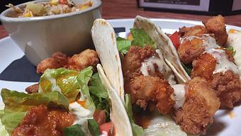 Product: Buffalo shrimp, lettuce, tomato and bleu cheese - Foothills Brewing in Winston Salem, NC American Restaurants