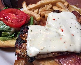 Product: Blackened chicken breast, pepper jack cheese, bacon . . . - Foothills Brewing in Winston Salem, NC American Restaurants