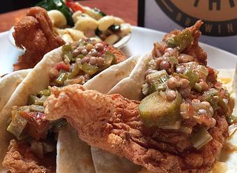 Product: Taco Fried Chicken with Ghost Pepper Pimento - Foothills Brewing in Winston Salem, NC American Restaurants
