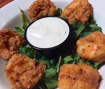 Product: Firecracker fried shrimp with Ranch dipping sauce - Foothills Brewing in Winston Salem, NC American Restaurants